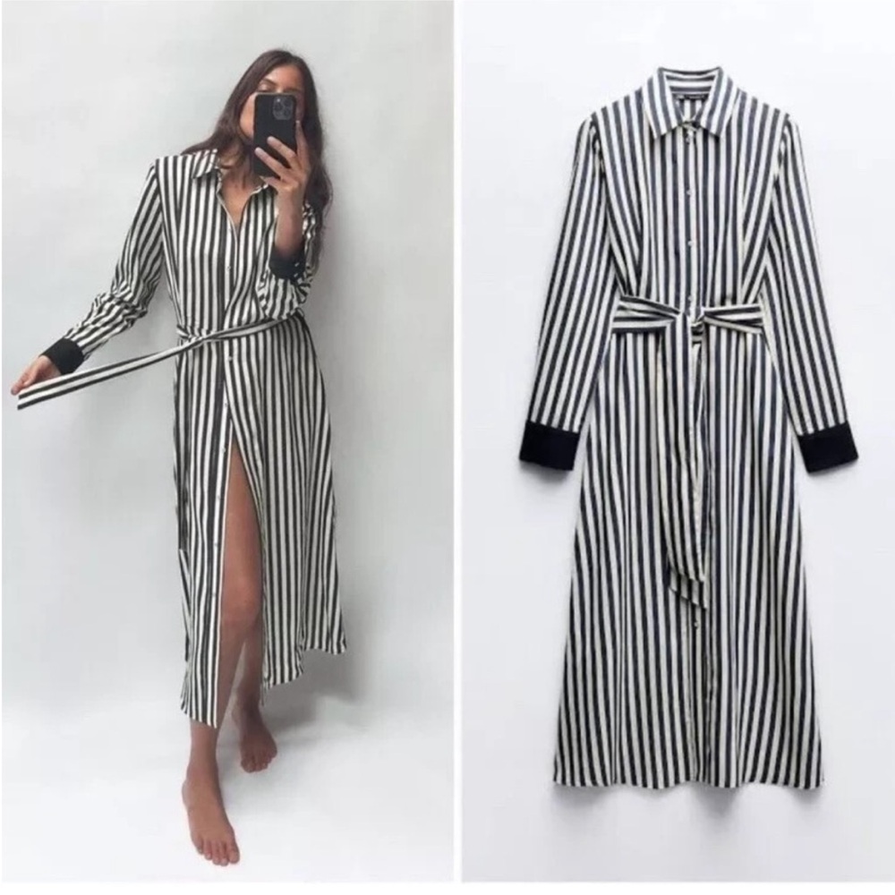 ZARA Black  and White Striped Maxi Dress